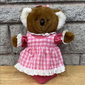 Vintage Dakin 1985 Pink Gingham Dress Teddy Bear Puppet